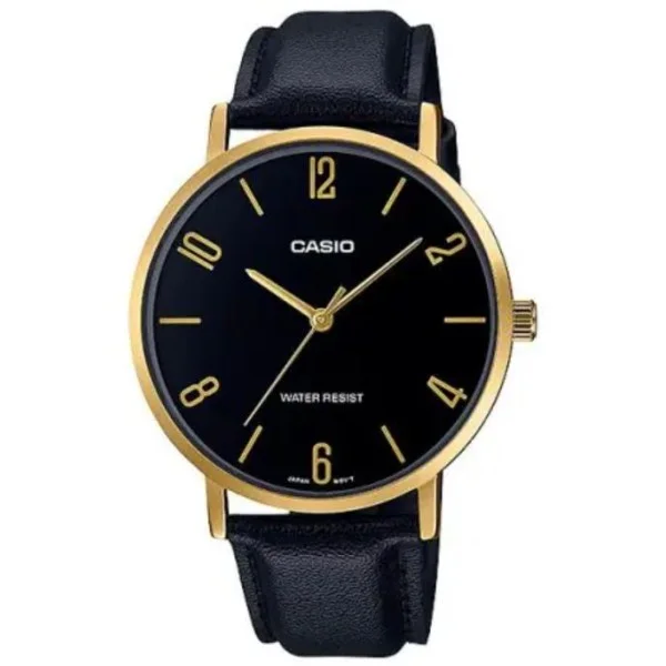 Casio Analog Black Dial Leather Band Watch for Men - MTP-VT01GL-1B2UDF